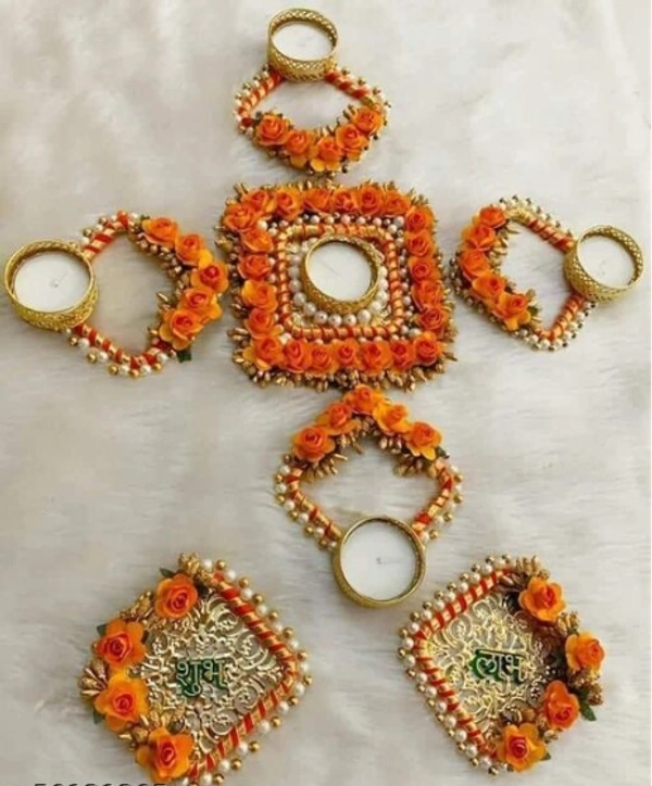 Diwali Decoration , Tealighi diye Home, Office etc. - Multicolour Hand Crafted/Made in India vv - Orange